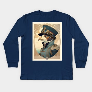 Anthropomorphic Victorian Puffin Pilot Kids Long Sleeve T-Shirt